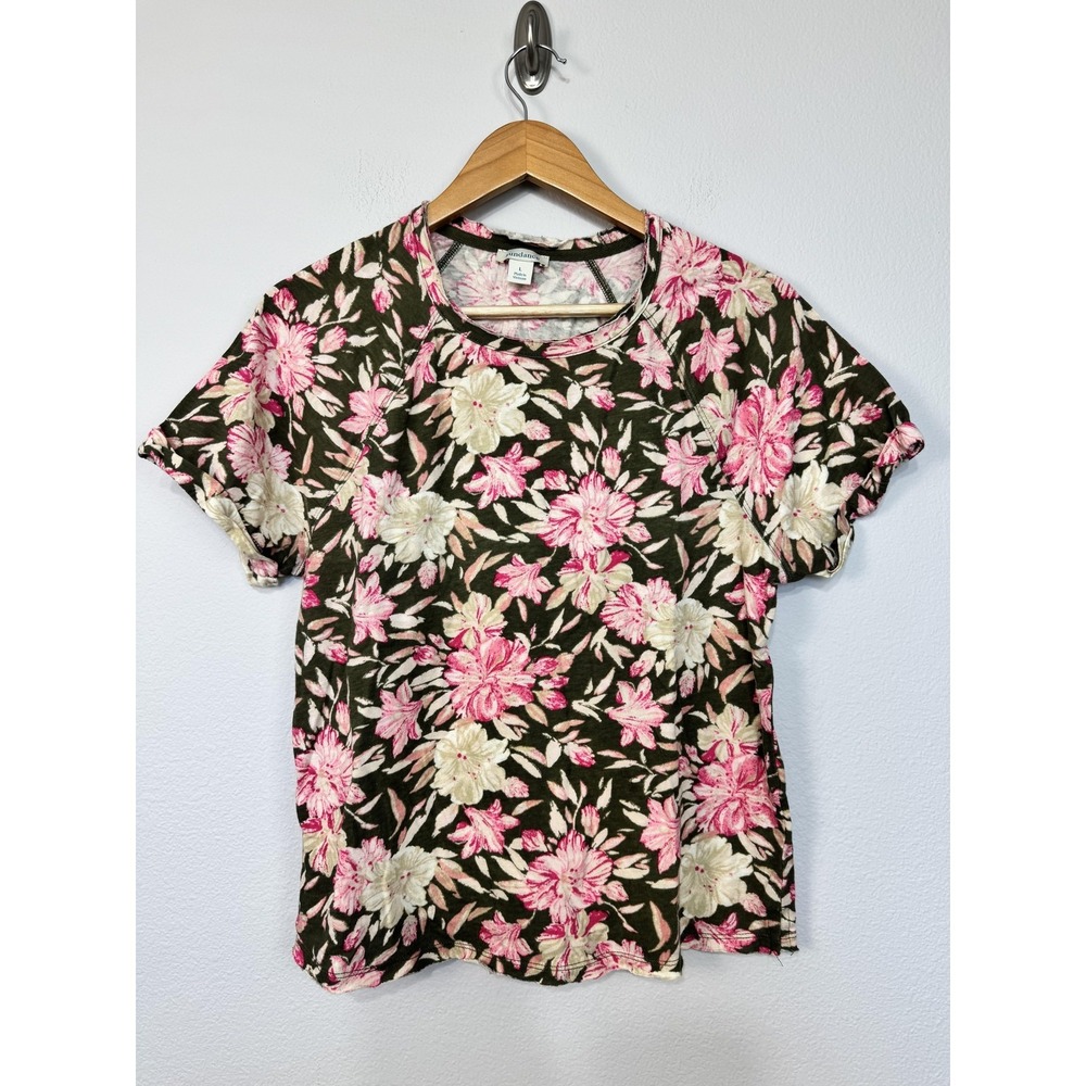 Sundance Shirt Women's Large Multicolor Floral Short Sleeve Tee Cotton Boho